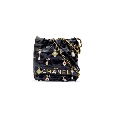 CHANEL 22 MINI CHARM SHOULDER HANDBAG CALFSKIN BLACK AS3980 (20*19*6cm)